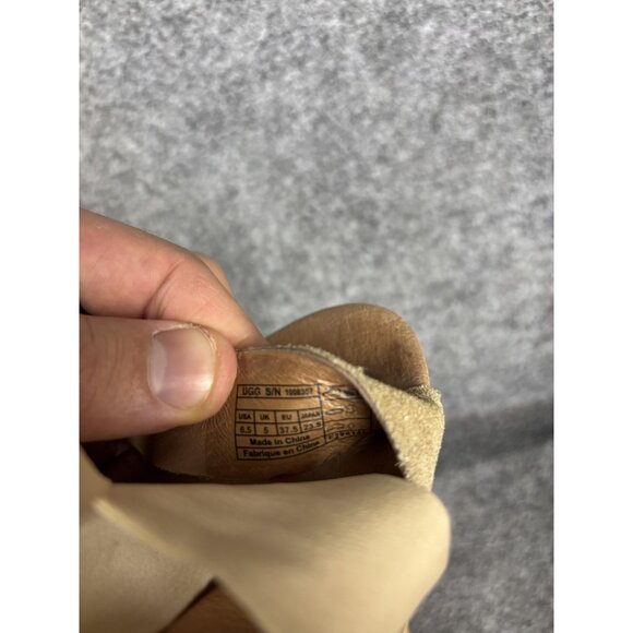 UGG Wedge Sandal Shoes Womens Size 6.5 Gold Glitter Strap Beige Tie Up - Picture 8 of 8